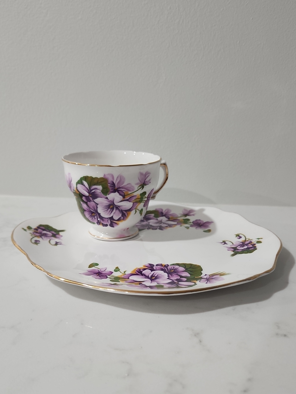☕️Royal D Vale 4 Violet floral cup and saucer set Floral Bone China Cup & Saucer
